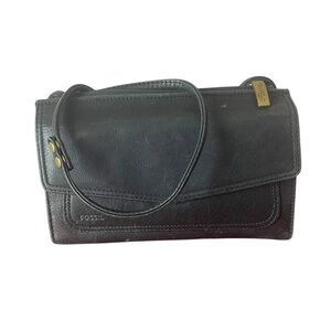 Fossil Black Leather Shoulder Bag Wallet